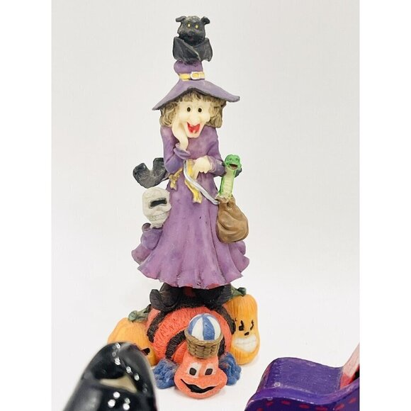 Lot Of 7 Witches Figurines Tealight Holder Hat Halloween Decor - Picture 5 of 9